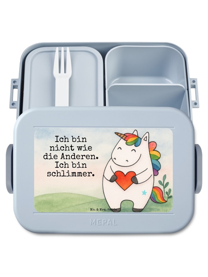 Lunch Box Einhorn Herz Design mit Spruch in Blau Pastell