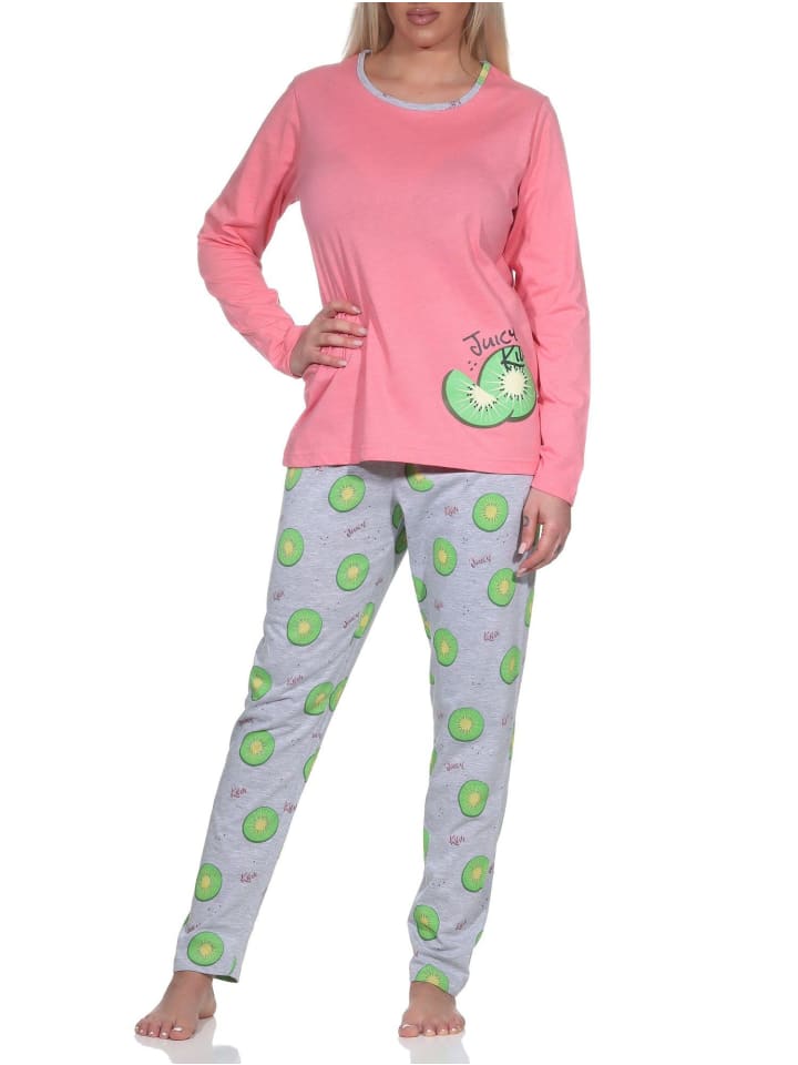 Schlafanzug langarm Pyjama Pyjamahose Kiwi print - 86365 in pink