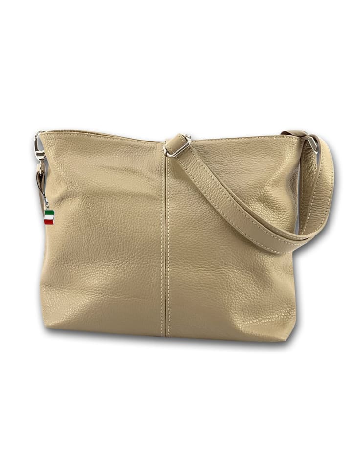 Leder Schultertasche, Umhängetasche Florence Tasche taupe, beige ca. 29cm