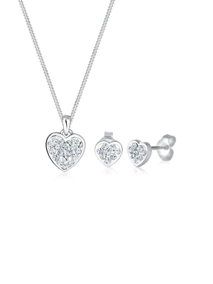 Schmuckset 925 Sterling Silber Herz in Weiß