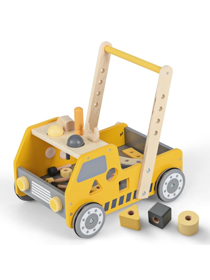 2-in-1 Lauflernwagen Holz in Gelb