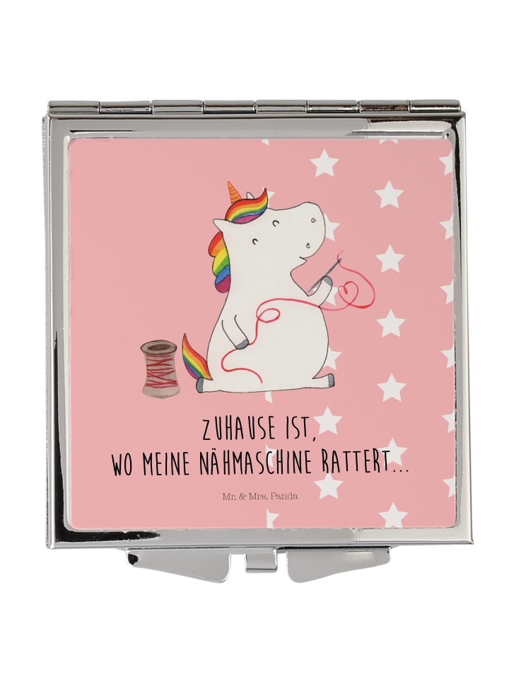 Schminkspiegel Einhorn Näherin mit Spruch in Rot Pastell