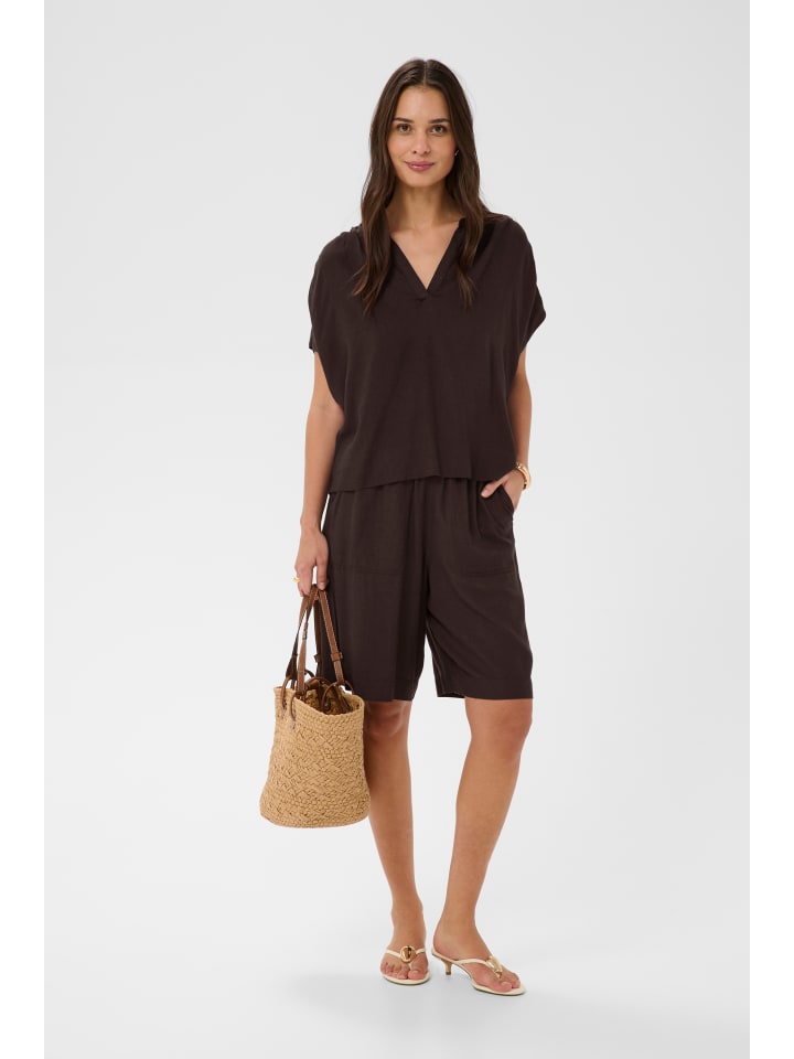 Kurzarm-Bluse KAmilia Loose fit in Black Coffee
