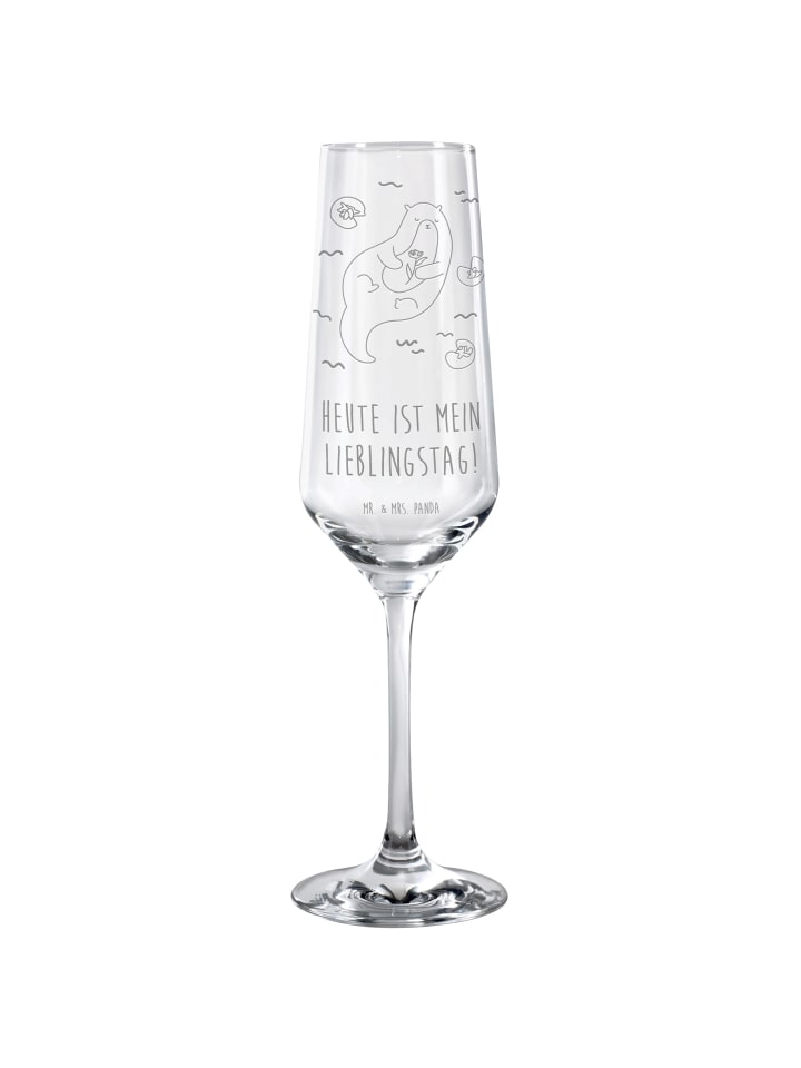 Champagnerglas Otter Seerose mit Spruch in Transparent
