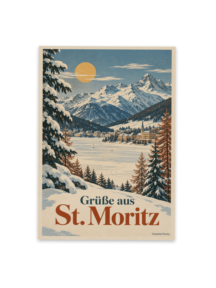 Postkarte Berglandschaft nostalgisch Design mit... in Weiß