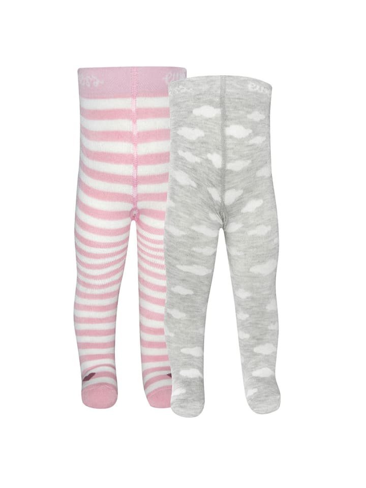 2er-Set Strumpfhose 2er Pack Wolken/Ringel in grau-rosa