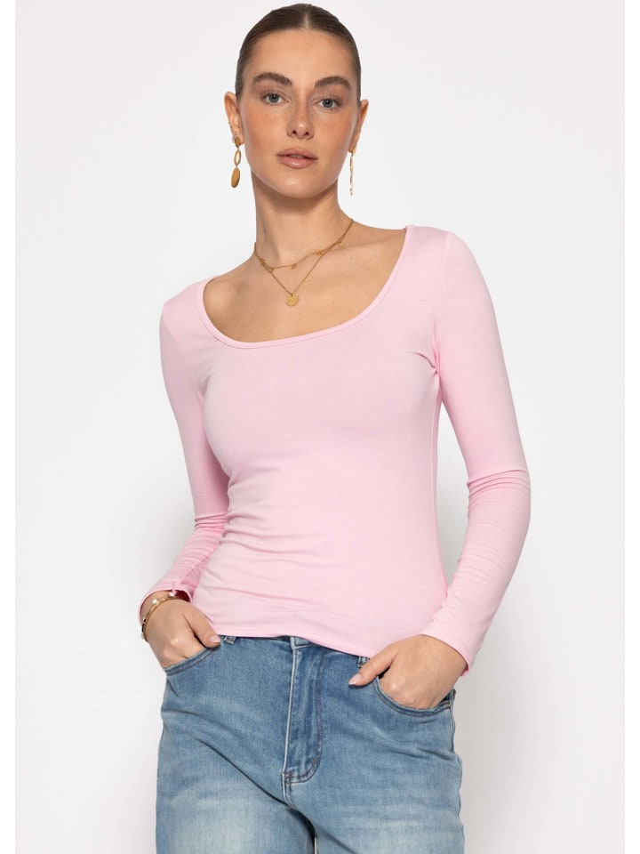 Langarmshirt mit Ausschnitt in Rosa