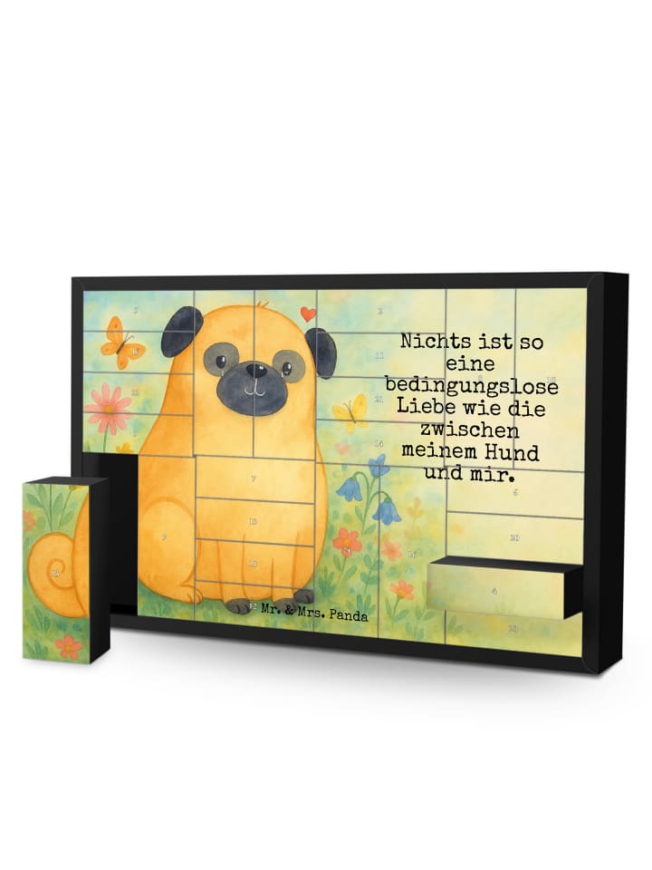 Adventskalender Mops Design mit Spruch in Weiß
