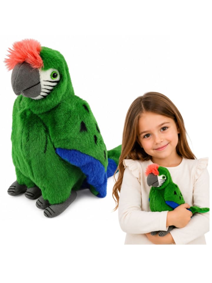 Plüschpapagei, Ara, exotischer Vogel, Maskottchen, Kuscheltier, Grün