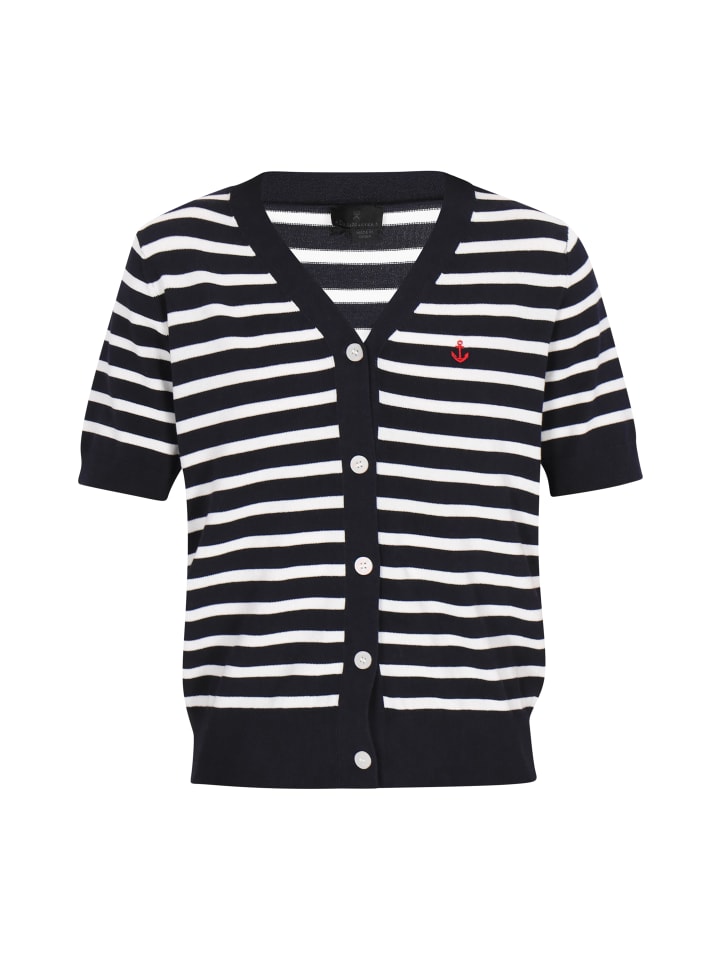 Women Cardigan in navy offwhite stripe