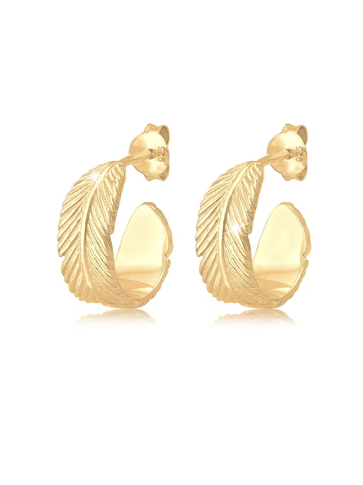 Ohrringe 925 Sterling Silber Boho, Feder in Gold