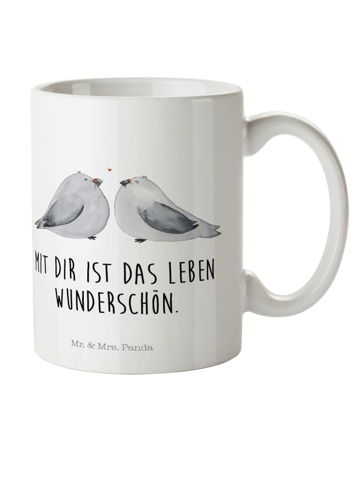 Kaffeebecher Turteltauben Liebe mit Spruch in Weiß