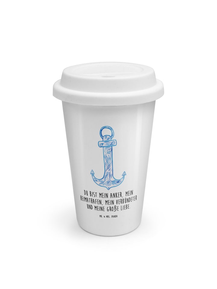 Kaffeebecher To Go Anker Blau mit Spruch in Weiß