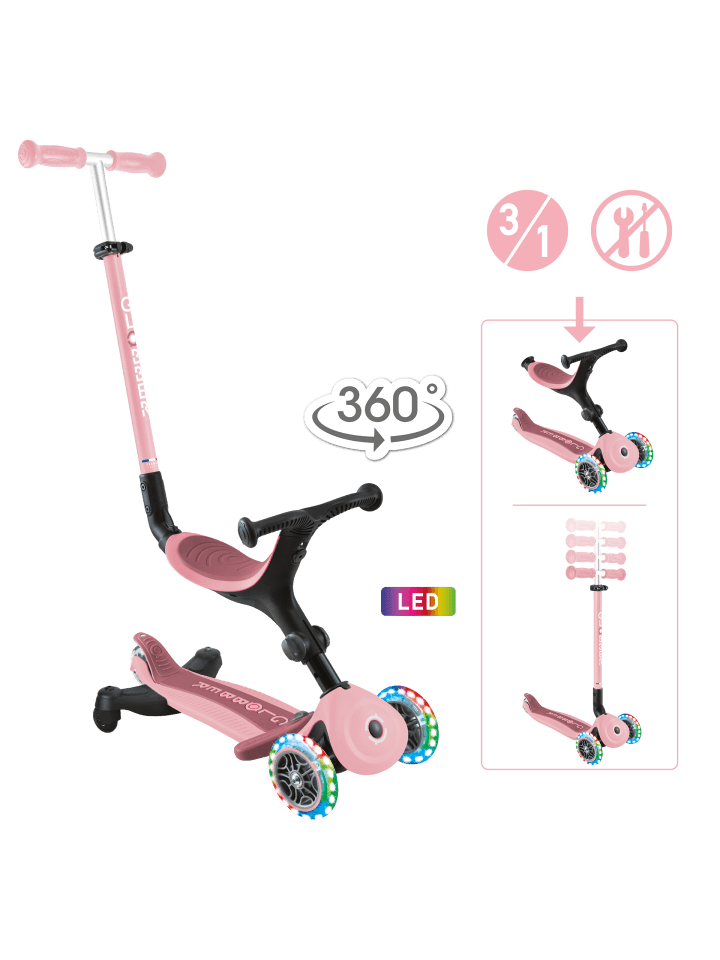 3in1 Aufsitzrad, Laufrad, Scooter GO-UP ACTIVE LIGHTS 360 in pastellrosa