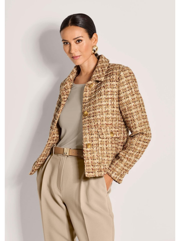 Eleganter Businessblazer mit Hemdkragen in beige / tabakbraun / multicolor