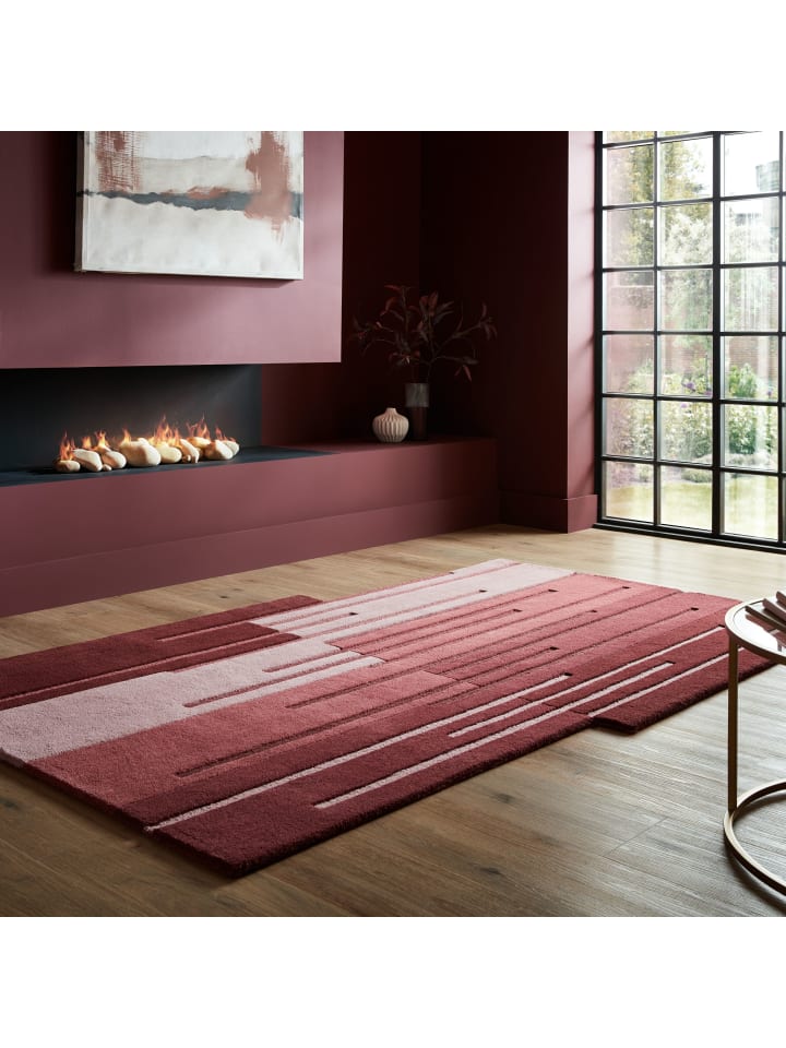 Teppich Wolle Handgetuftet HALLEIN Ombre Muster Wohnzimmer Modern in Rot