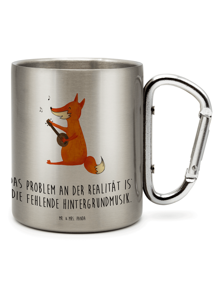 Edelstahlbecher Fuchs Gitarre mit Spruch in Silber