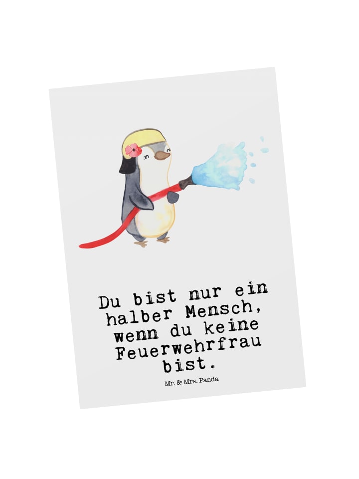 Postkarte Feuerwehrfrau Herz mit Spruch in Weiß