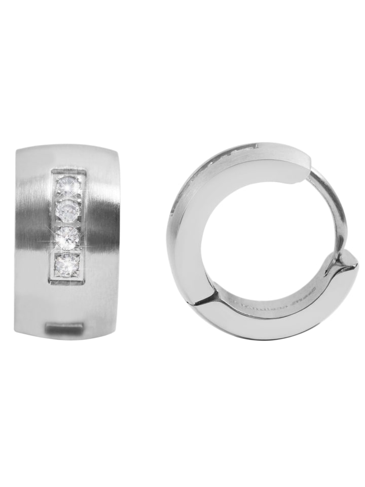 Damen Ohrringe – Klappcreole aus Edelstahl mit Strass Steinchen in silber