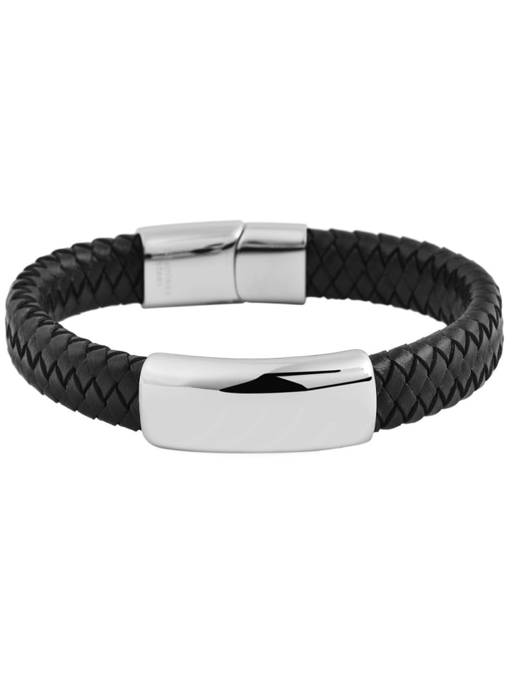 Herren Armband aus Leder 21 cm in schwarz