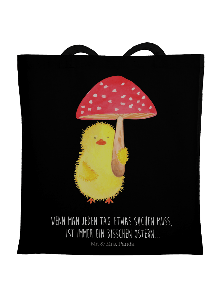 Jutetasche Küken Fliegenpilz mit Spruch in Schwarz