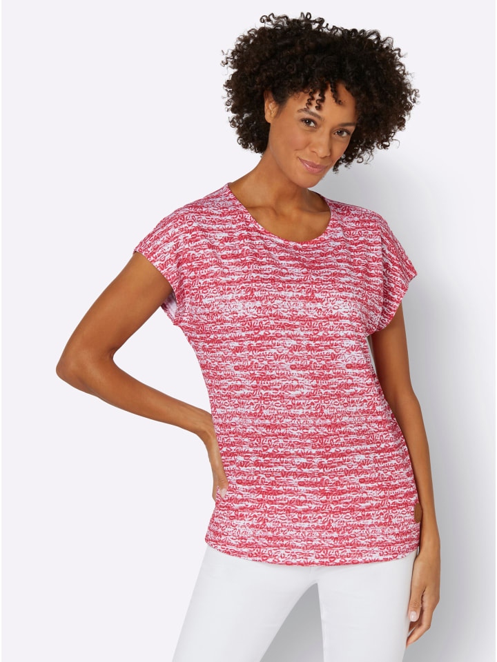 Shirt in rot-ecru-geringelt