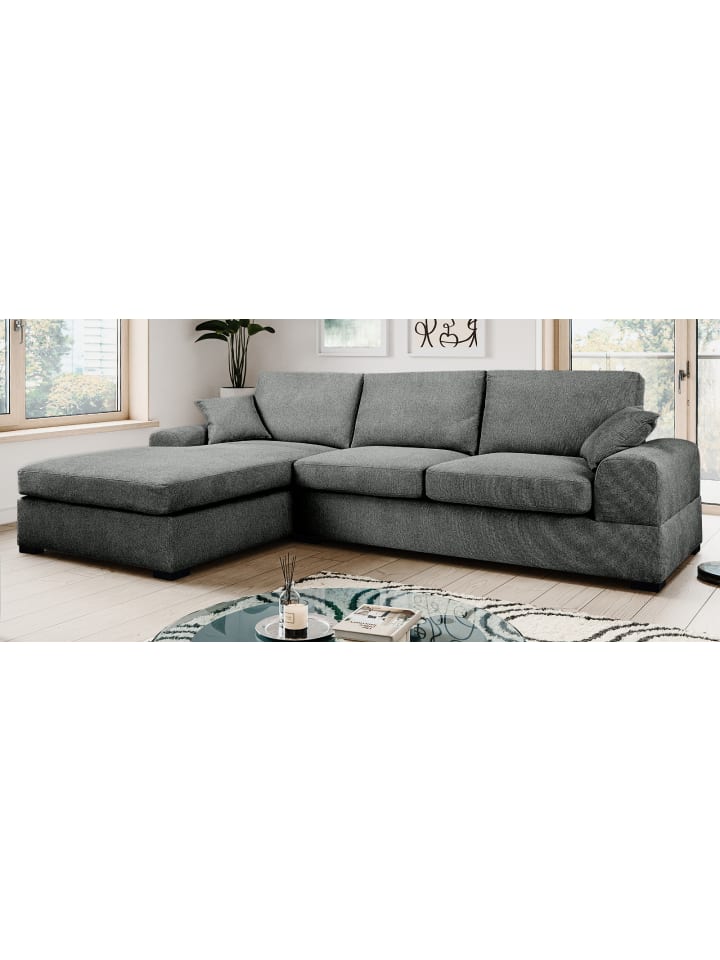 Sofa grau Strukturstoff 308 cm, Ecksofa 5-Sitzer, L-Sofa Ottomane links