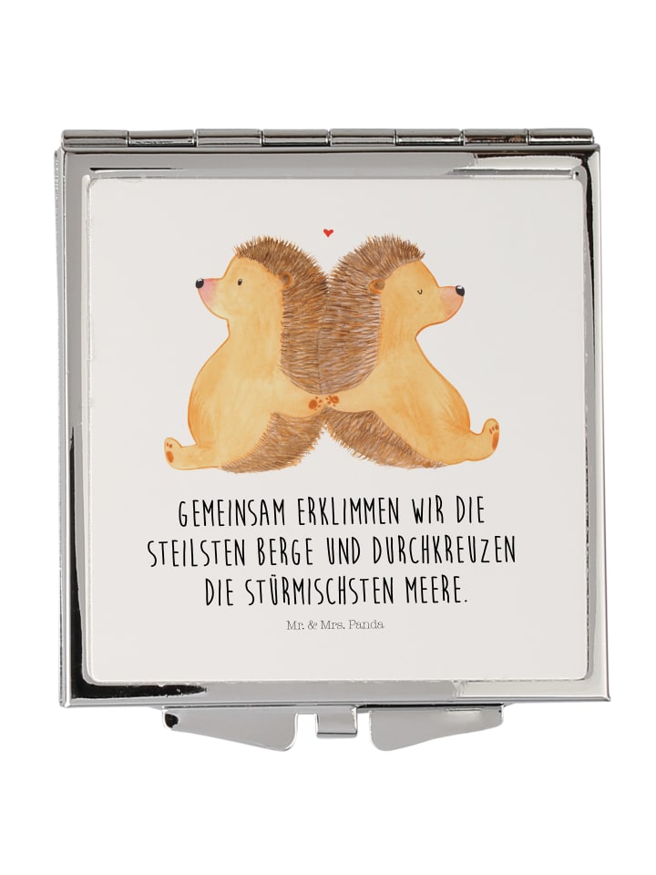 Kosmetikspiegel Igel händchenhaltend mit Spruch in Weiß