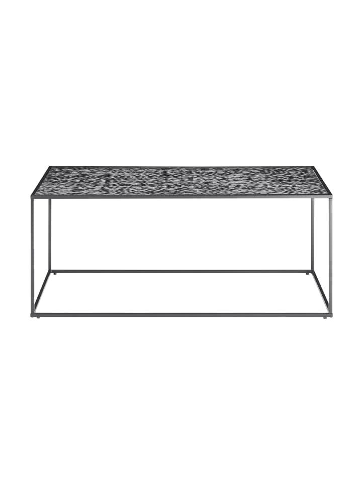Couchtisch 110×55 cm Glasplatte mit Strukturoptik und Metallgestell in Schwarz