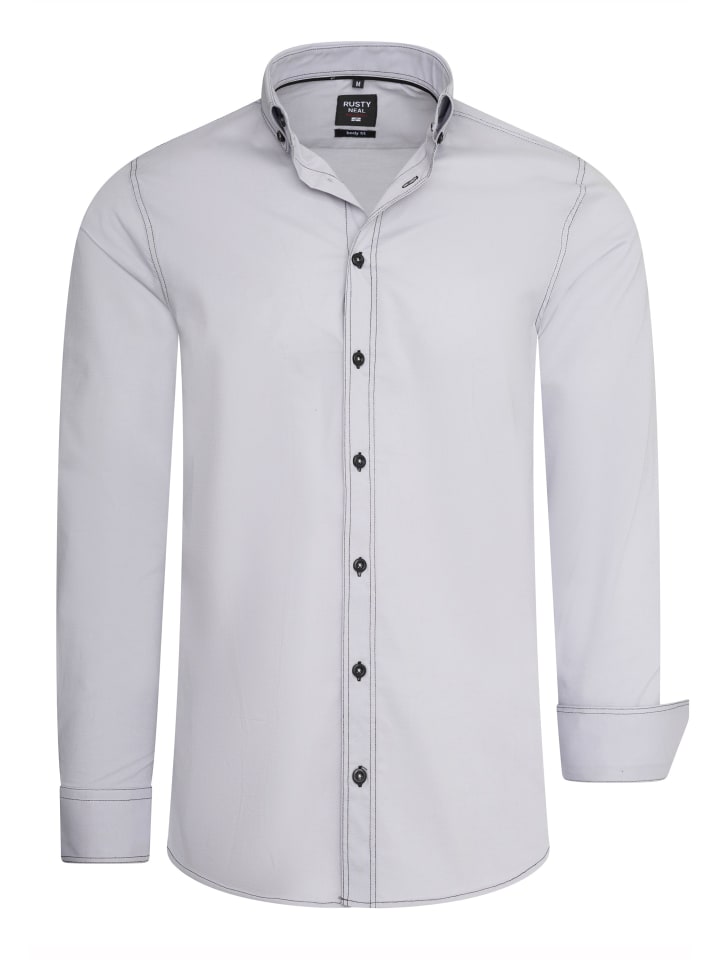 Langarm Slim Fit Hemd mit Kontrast-Naht in Grau