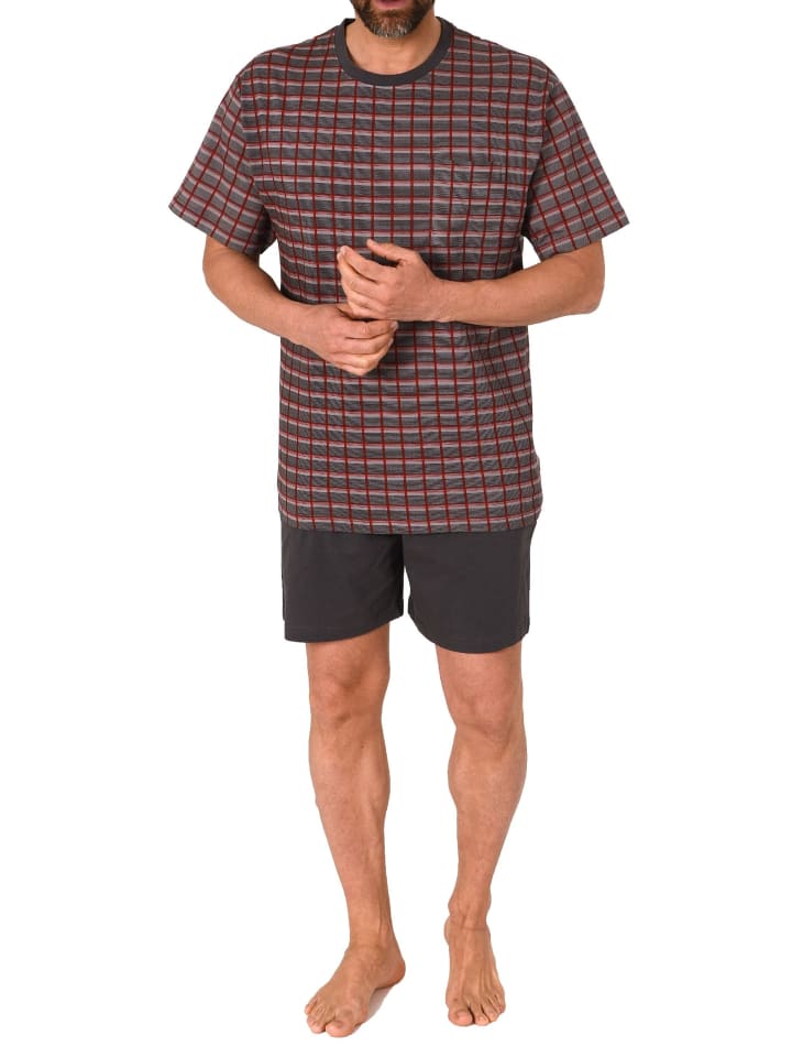 Pyjama Shorty kurzarm Schlafanzug Karo - 71954 in rot