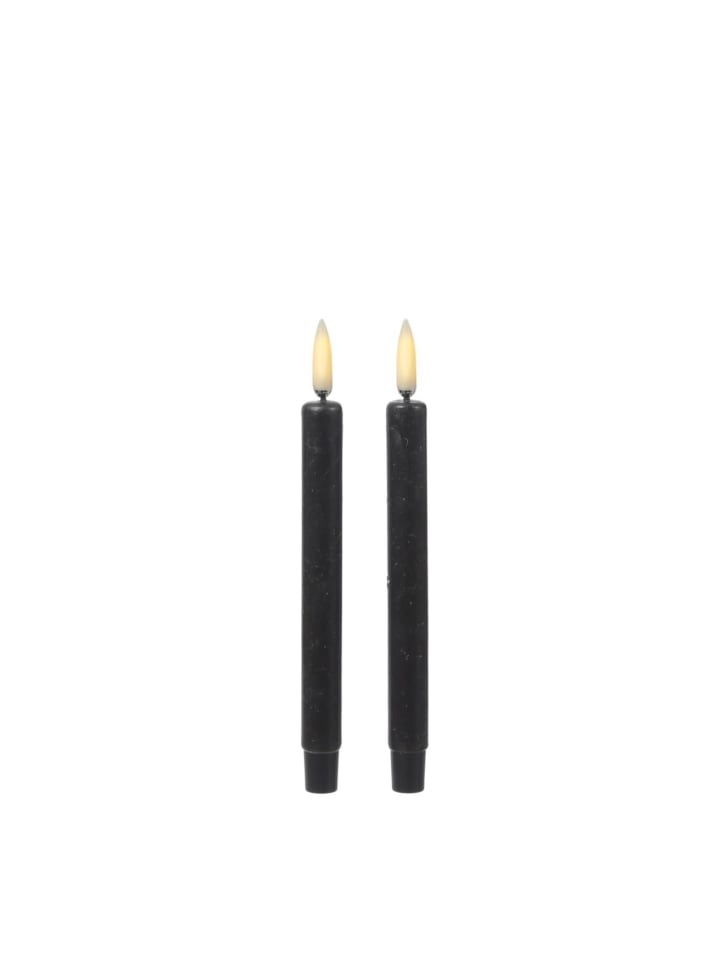 2x LED Stabkerzen Thea dünne Tafelkerzen Echtwachs H: 16,6cm in schwarz