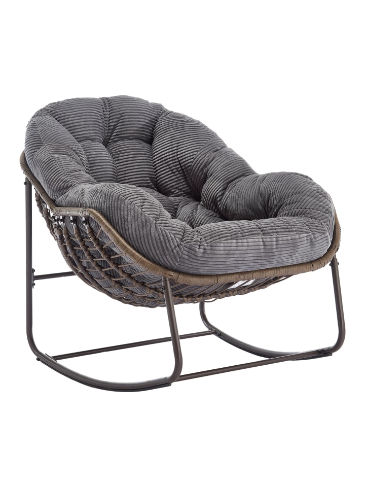Schaukelstuhl in Dunkelgrau Rattan Gepolstert mit Lehne für Garten Terrasse