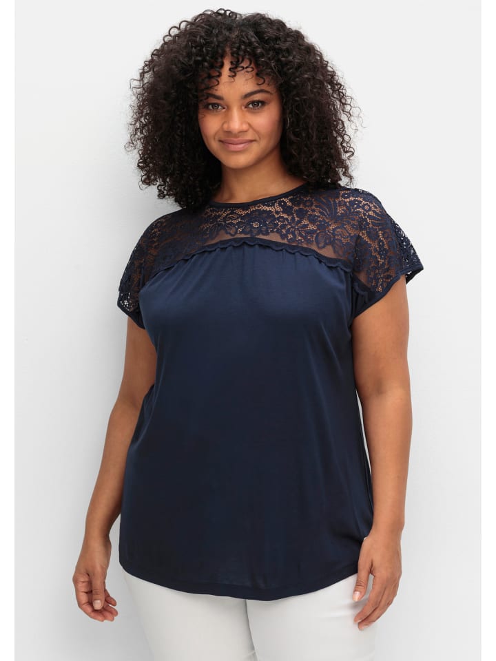 Spitzenshirt in tiefblau