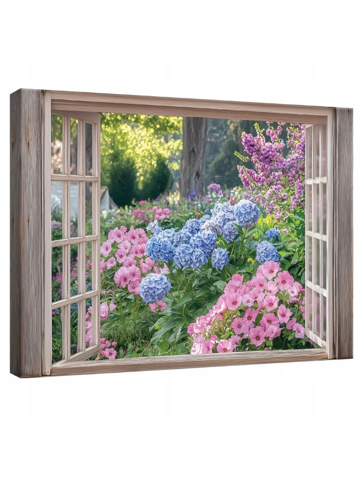 Leinwandbild 3D-Fenster in Rosa