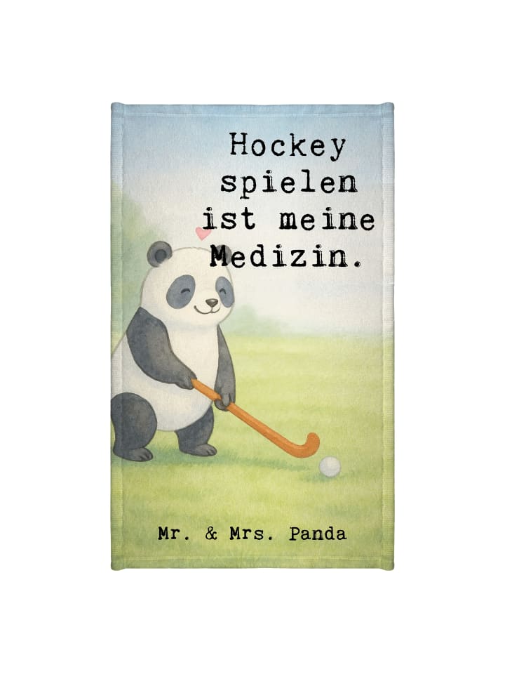 Handtuch Panda Hockey spielen Design mit Spruch in Weiß