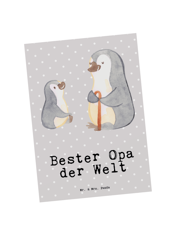 Postkarte Pinguin Bester Opa der Welt mit Spruch in Grau Pastell