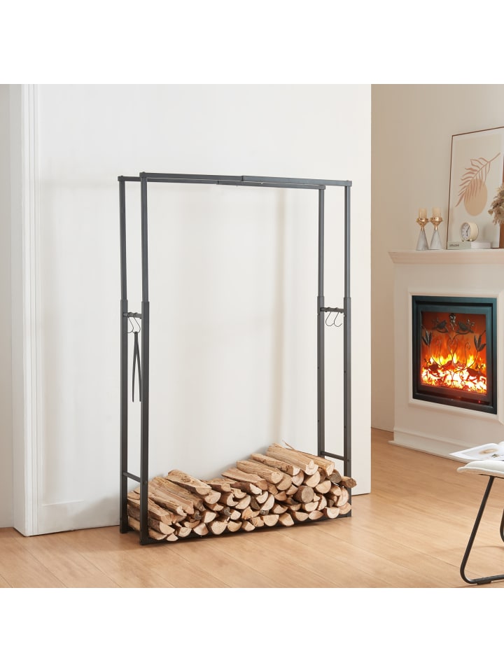 Kaminholzregal Kasan in Schwarz (H)150cm (B)65cm