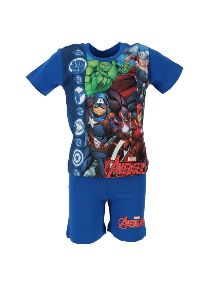 Avengers Kurzarm-Schlafanzug für Kinder 100% Baumwolle, Shortama-Design in Blau