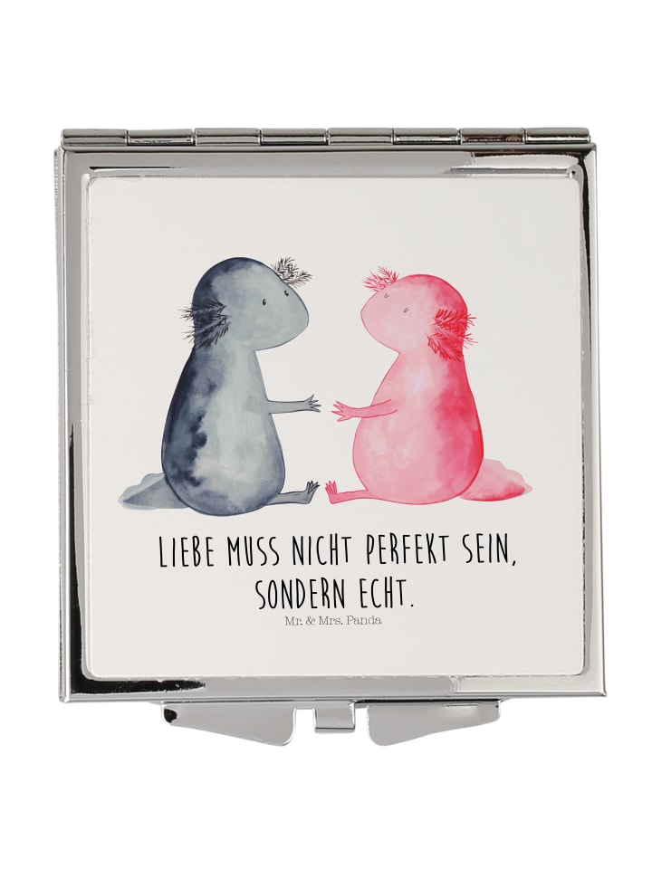 Schminkspiegel klappbar Axolotl Liebe mit Spruch in Weiß
