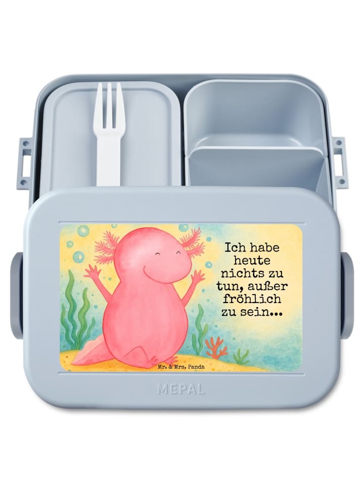 Lunch Box Axolotl Hurra Design mit Spruch in Blau Pastell