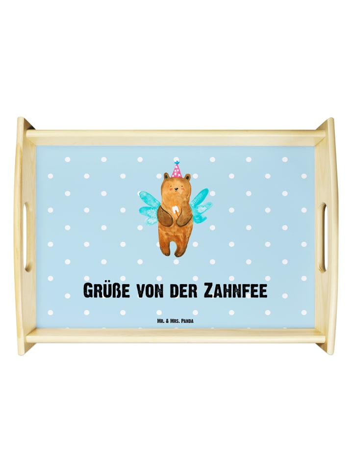 Tablett Bär Zahnfee mit Spruch in Blau Pastell