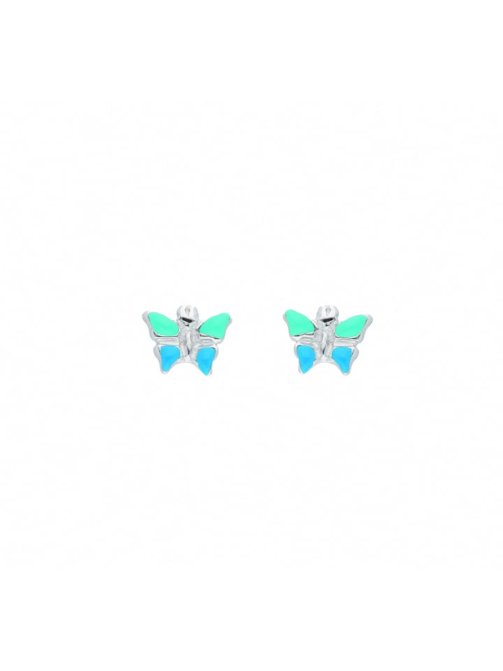 Damen 925 Silber Ohrringe / Ohrstecker Schmetterling blau grün in silber