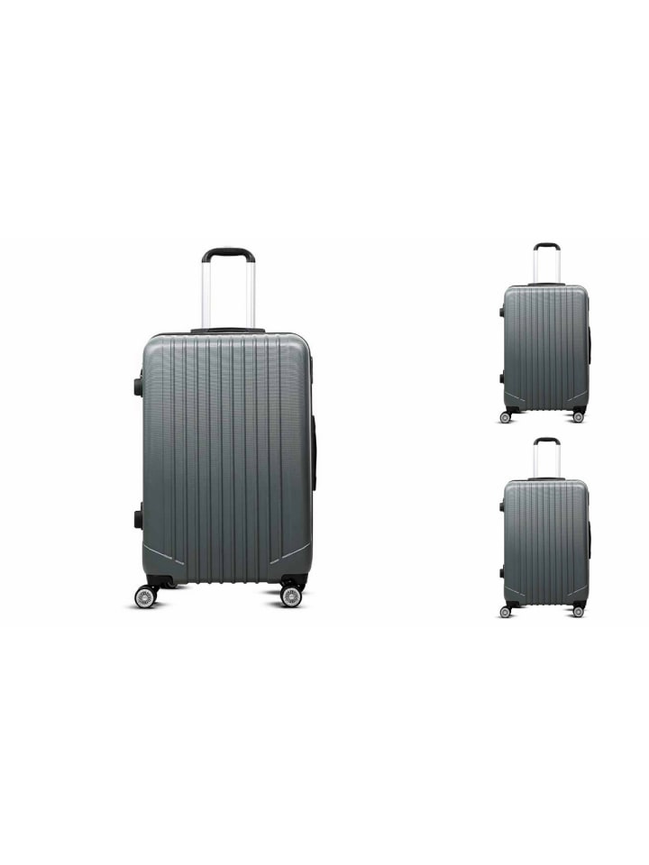3-tlg "Travel" ABS Hartschalenkofferset Trolley Zahlenschloss in Schwarz