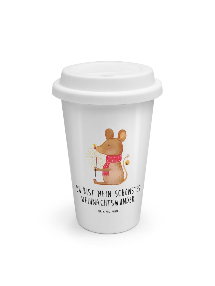 Thermobecher Maus Weihnachten mit Spruch in Weiß