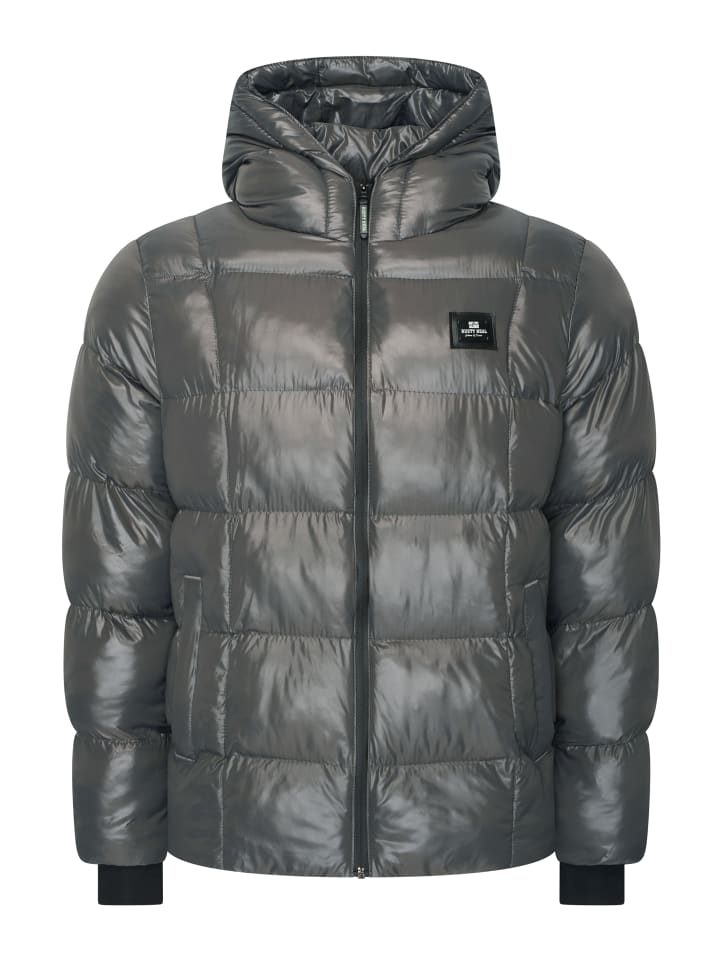 Warme Herren Steppjacke Puffer Winterjacke mit Kapuze in Glanzoptik in Anthrazit