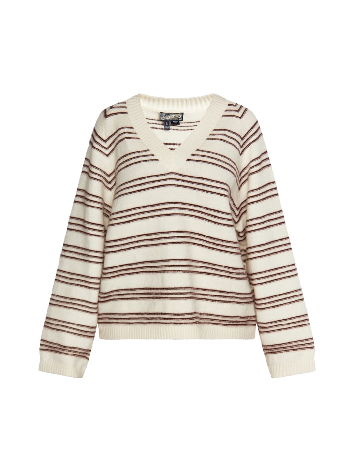 Damen Strickpullover in Wollweiss Dunkelrot