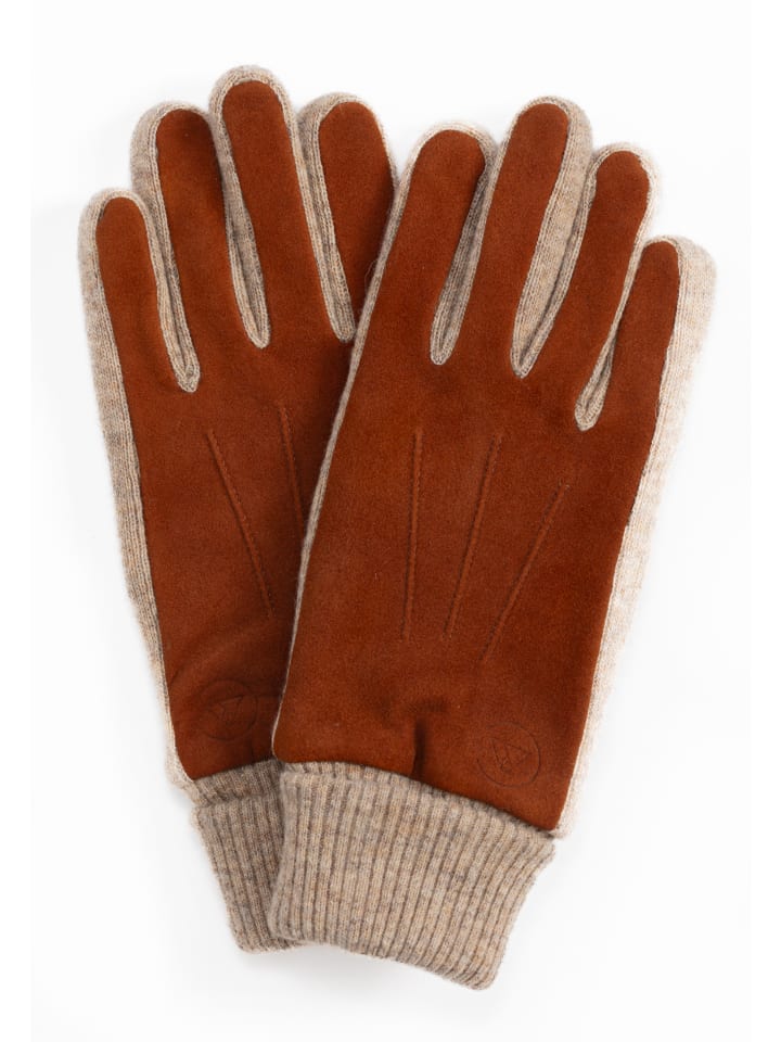 Ziegen Wildlederhandschuhe mit Kaschmirfutter und Manchette in Braun/Beige