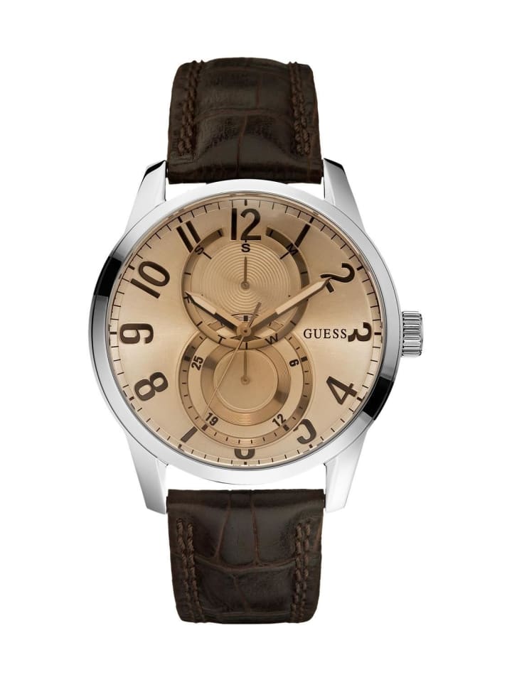 Quarzuhr in Braun/Silber 44 mm