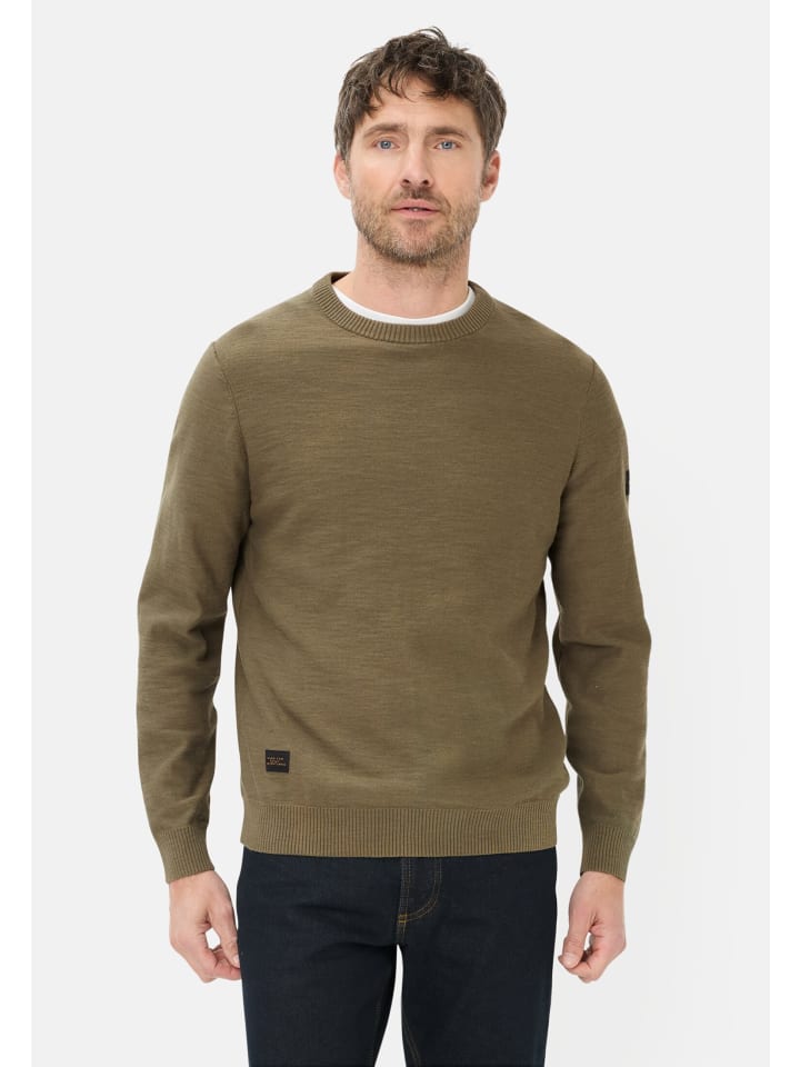 Strickpullover aus reiner Baumwolle in Olivgrün
